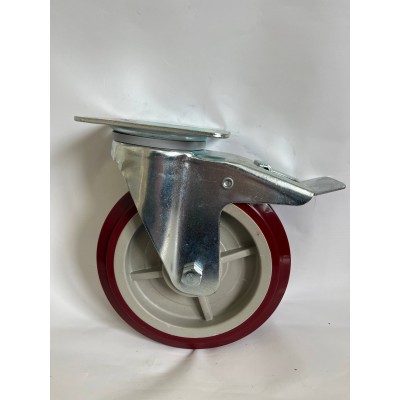 Колесо С 200 (102-210C-200) с кронштейном поворотным пластик/полиуретан с тормозом