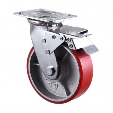 Колесо SB 100 (322-225-100, 2100PAB04) с кронштейном поворотным чугун/полиуретан с тормозом