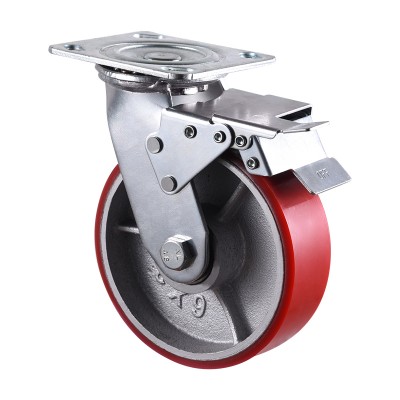 Колесо SB150 (322-225-150, 2150PAB04) с кронштейном поворотным чугун/полиуретан с тормозом