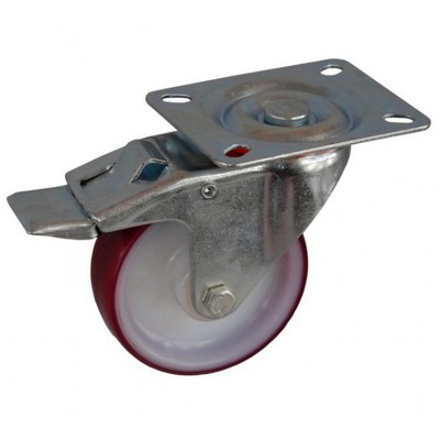 Колесо А 100 (002-026-100) с кронштейном поворотным полиамид/полиуретан с роликовым подшипником с тормозом