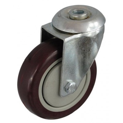 Колесо А 125 (006-061-125) с кронштейном поворотным пластик/полиуретан с отверстием 12,5