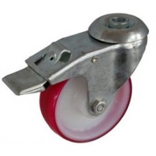 Колесо А 100 (007-026-100) с кронштейном поворотным полиамид/полиуретан с роликовым подшипником с отверстием 12,5 с тормозом Колесо А 100 (007-026-100) с кронштейном поворотным полиамид/полиуретан с роликовым подшипником с отверстием 12,5 с тормозом