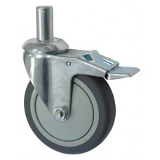 Колесо А 125 (011-063-125) с кронштейном поворотным пластик/TPR с осью fi.22 с тормозом Колесо А 125 (011-063-125) с кронштейном поворотным пластик/TPR с осью fi.22 с тормозом