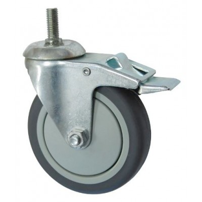 Колесо А 125 (015-063-125) с кронштейном поворотным пластик/TPR болт М12 с тормозом