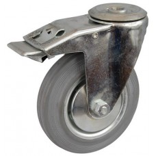 Колесо А 75 (007-002-075) с кронштейном поворотным металл/резина серая с отверстием 10,5 с тормозом