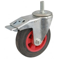 Колесо А 160 (015-003-160) с кронштейном поворотным пластик/резина болт М16 с тормозом