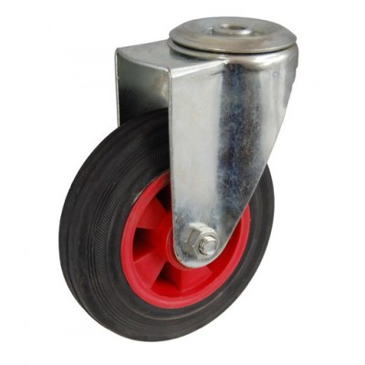 Колесо А 100 (006-003-100) с кронштейном поворотным пластик/резина с отверстием 12,5