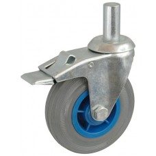 Колесо А 75 (011-004-075) с кронштейном поворотным пластик/резина серая с осью fi.20 с тормозом