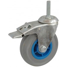 Колесо А 160 (015-004-160) с кронштейном поворотным пластик/резина серая болт М16 с тормозом
