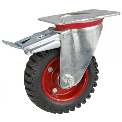 Колесо С 200 (102-200-200) с кронштейном поворотным металл/резина с шариковым подшипником с тормозом