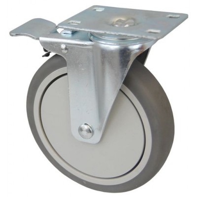 Колесо F 125 (202-063-125) с кронштейном поворотным пластик/TPR с тормозом