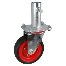 Колесо RA 200 (001-009-200R2) с кронштейном поворотным металл/резина сборный диск с креплением под круглый профиль с фиксирующими болтами