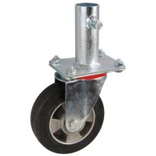 Колесо RA 200 (001-250-200R1) с кронштейном поворотным алюминий/резина с крепление под круглый профиль с фиксирующими болтами