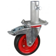 Колесо RA 200 (002-009-200R1) с кронштейном поворотным металл/резина сборный диск с креплением под круглый профиль с фиксирующими болтами с тормозом