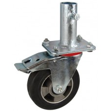 Колесо RA 160 (002-250-160R2) с кронштейном поворотным алюминий/резина с крепление под круглый профиль с фиксирующими болтами с тормозом
